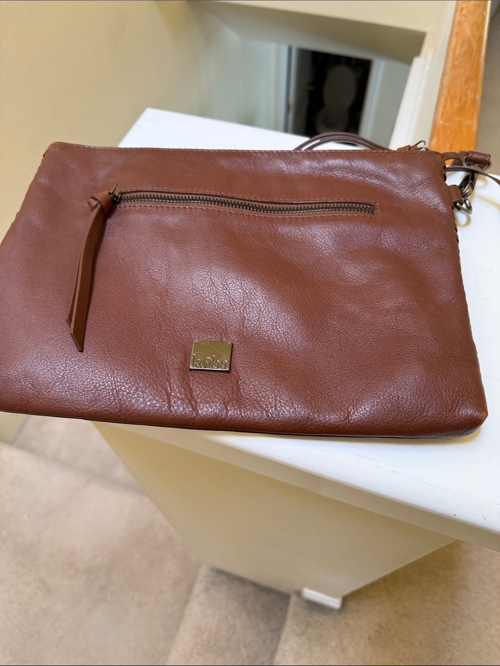 Kooba Veda Cognac Genuine Leather Oversized Wristlet/Clutch